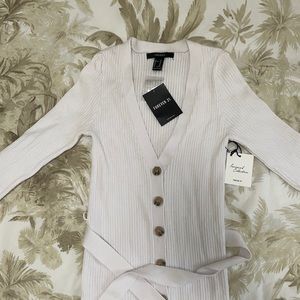 White ribbed midi sweater dress